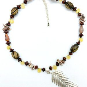 Barse Sterling Silver Leaf Shells Citrine Wood Necklace 18"